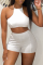 White Sexy Solid Hollowed Out Halter Sleeveless Two Pieces