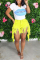 Blue Fashion Sexy Mid Waist Tassel Denim Shorts