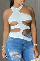 White Fashion Sexy Solid Hollowed Out Backless O Neck Tops
