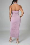 Purple Sexy Solid Hollowed Out Backless Fold Halter Sleeveless Two Pieces
