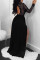 Black Fashion Patchwork Sequins Backless Slit O Neck Long Sleeve Dresses