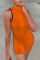 Tangerine Red Casual Solid Patchwork Mandarin Collar Skinny Jumpsuits