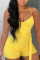 Yellow Sexy Casual Solid Backless Spaghetti Strap Skinny Romper