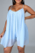Light Blue Sexy Solid Mesh Spaghetti Strap Loose Jumpsuits