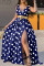 Blue Sexy Casual Dot Print Slit Without Belt V Neck Vest Dress