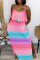 Pink Fashion Sexy Print Backless Slit Spaghetti Strap Sleeveless Dress