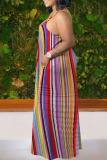 Rainbow Color Sexy Print Pocket Spaghetti Strap Straight Plus Size Dresses