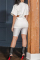 White Fashion Letter Hollowed Out O Neck Short Sleeve Two Pieces