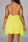 Yellow Sexy Solid Mesh Spaghetti Strap Loose Rompers