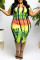 Green Fashion Casual Print Basic O Neck Plus Size Dresses