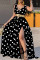 Black Sexy Casual Dot Print Slit Without Belt V Neck Vest Dress
