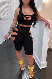 Black Sexy Casual Solid Hollowed Out U Neck Sleeveless Two Pieces