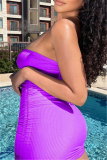 Purple Fashion Sexy Solid Backless Strapless Sleeveless Dress Dresses
