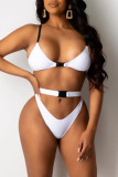 White Fashion Sexy Solid Hollowed Out Backless Swimwears
