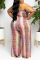 Pink Sexy Print Split Joint Strapless Plus Size Jumpsuits