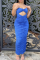 Blue Sexy Solid Hollowed Out Halter Pencil Skirt Dresses