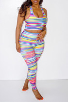 Colour Sexy Casual Print Vests Pants U Neck Sleeveless Two Pieces