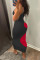 Rose Red Fashion Sexy Patchwork Hollowed Out Backless V Neck Sling Dress