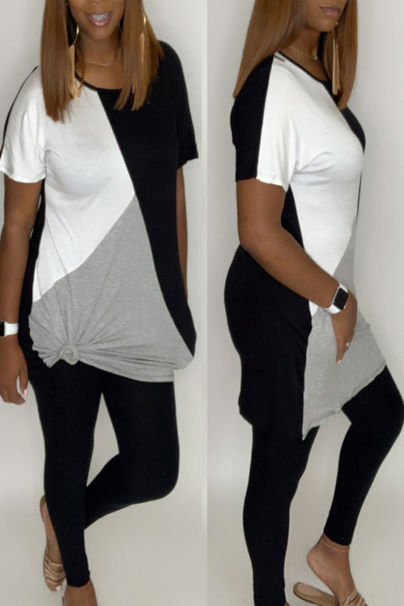 Black Casual Fashion adult Cap Sleeve Half Sleeves O neck A-Line Mini Patchwork Geometric Casua