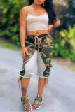 Army Green Fashion Casual Camouflage Print Patchwork Regular Mid Waist Pants