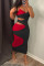 Rose Red Fashion Sexy Patchwork Hollowed Out Backless V Neck Sling Dress