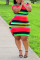 Red Fashion Striped Print Plus Size Dress