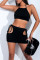 Black Fashion Sexy Solid Hollowed Out Backless Strap Design Halter Sleeveless Two Pieces