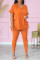 Orange Fashion Casual Solid Basic V Neck Short Sleeve Two Pieces