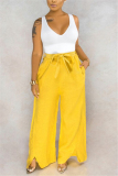 Yellow Fashion Casual High Waist Loose Trousers