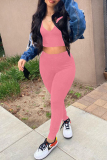 Pink Casual Sportswear Solid Vests Pants Sleeveless Two Pieces