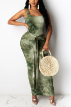 Green Sexy Fashion Printed Sleeveless Dress