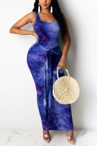 Blue Sexy Fashion Printed Sleeveless Dress