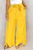 Yellow Fashion Casual High Waist Loose Trousers