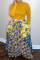 Yellow Fashion Casual Plaid Print Patchwork Regular High Waist Skirt