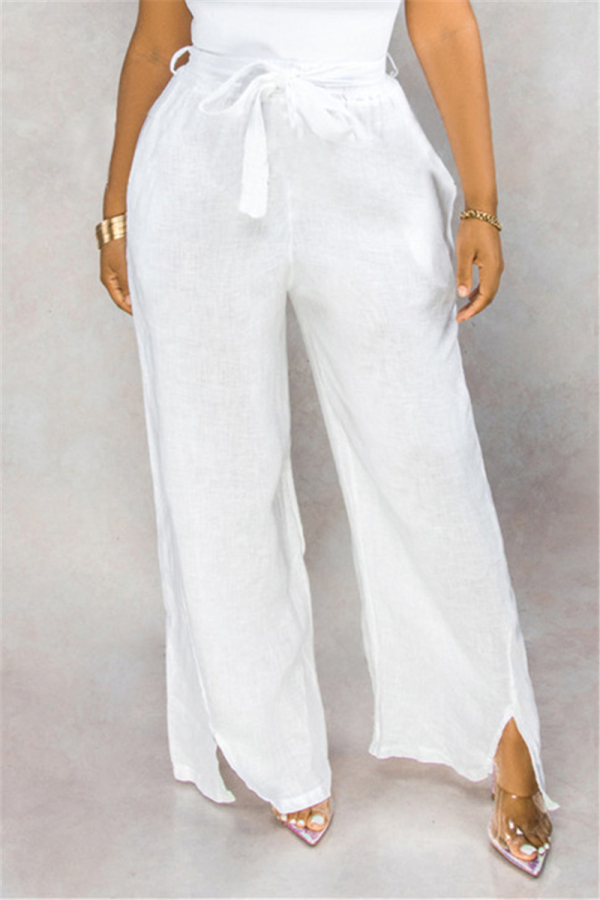 White Fashion Casual High Waist Loose Trousers