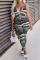 Black Fashion Casual Striped Print Basic V Neck Skinny Jumpsuits