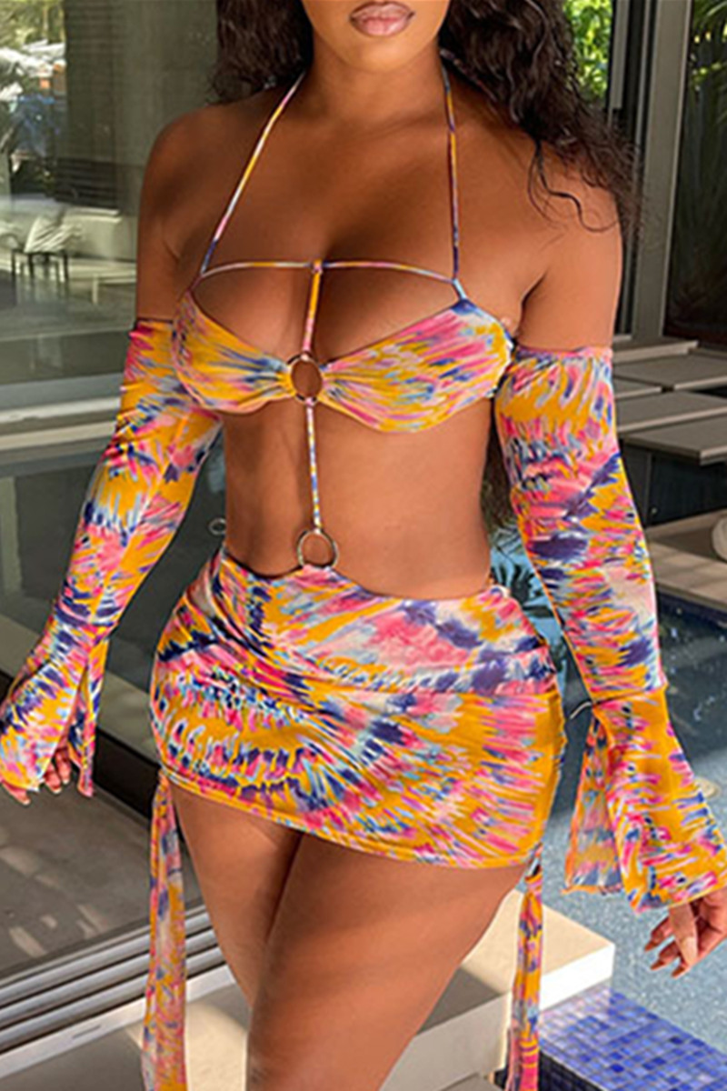 

Orange Sexy Fashion Hollow Open Backless Long Sleeve Dress