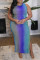 Blue Fashion Plus Size Print Slit O Neck Sleeveless Dress