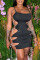 Black Sexy Solid Hollowed Out Frenulum Spaghetti Strap Sleeveless Dress