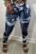 Dark Blue Fashion Casual Print Basic Skinny High Waist Pencil Trousers
