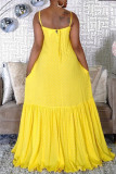 Yellow Sexy Casual Dot Print Without Belt Spaghetti Strap Sleeveless Dress