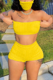 Yellow Simplicity Solid Strapless Sleeveless Two Pieces（with a mask）