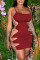 Burgundy Sexy Solid Hollowed Out Frenulum Spaghetti Strap Sleeveless Dress