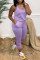 Purple Fashion Casual Solid Basic O Neck Regular Jumpsuits