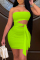 Fluorescent Green Fashion Sexy Solid Hollowed Out Backless Strapless Sleeveless Dress