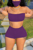 Purple Simplicity Solid Strapless Sleeveless Two Pieces（with a mask）