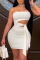 White Fashion Sexy Solid Hollowed Out Backless Strapless Sleeveless Dress