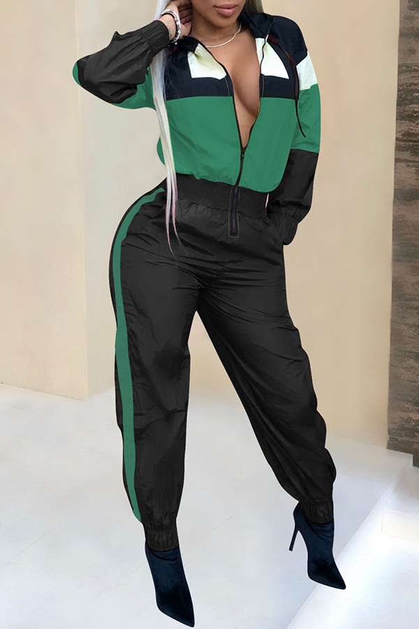 

Green Casual Patchwork One-piece Jumpsuit