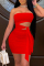 Red Fashion Sexy Solid Hollowed Out Backless Strapless Sleeveless Dress