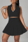 Black Fashion Casual Solid Vests Zipper Collar Sleeveless Two Pieces